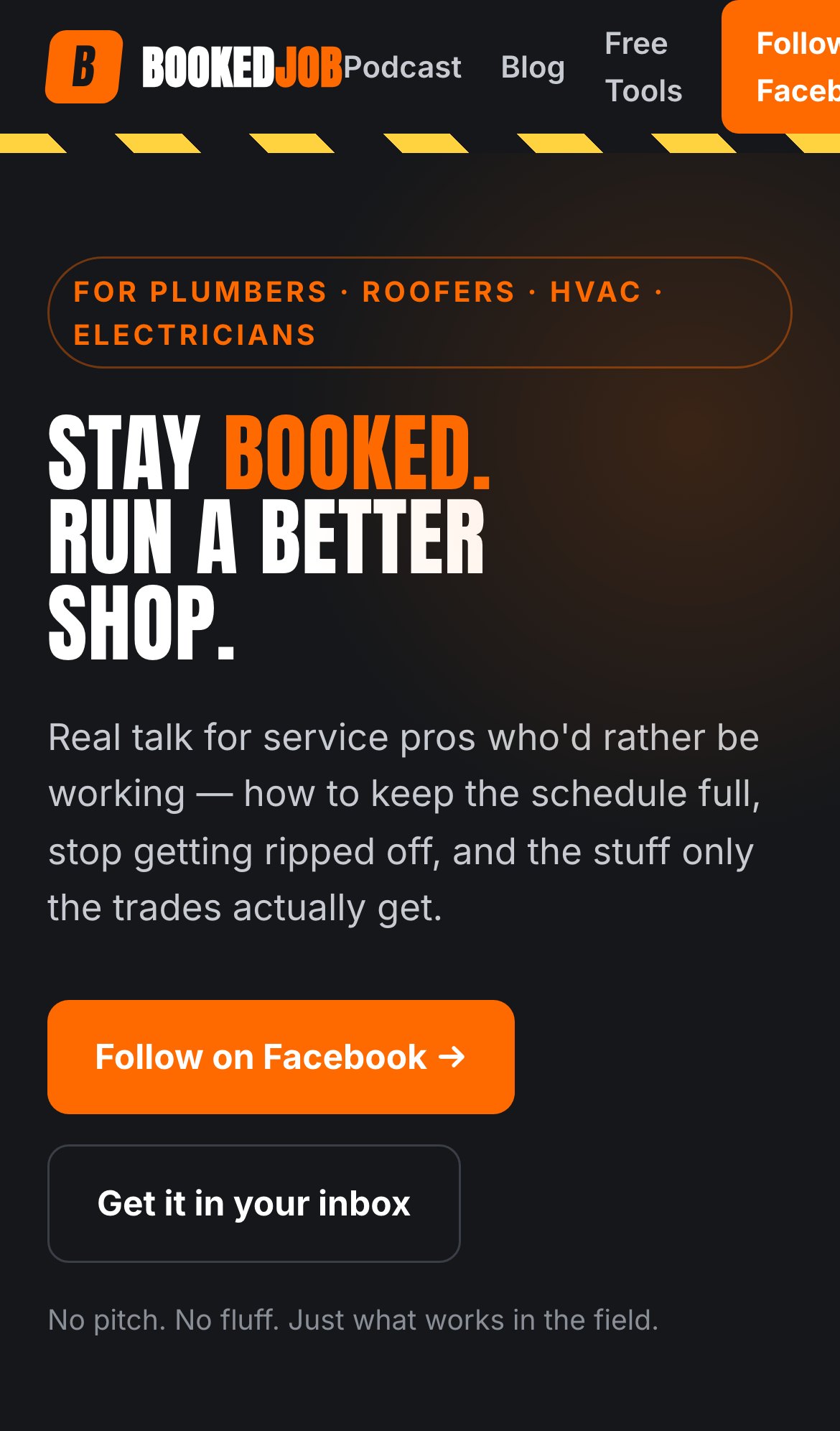 Booked Job homepage on mobile