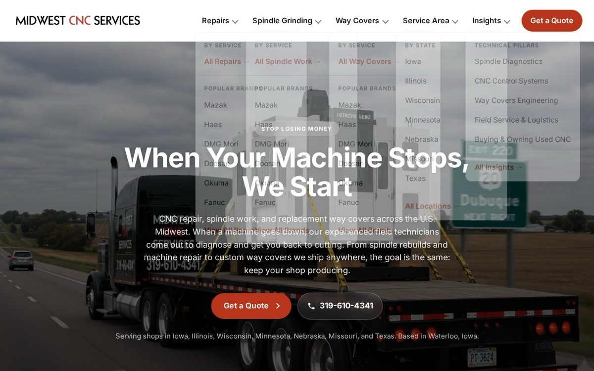 Midwest CNC Services website